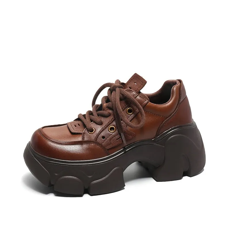 Cow Leather 40mm Platform Lace up Shoes in Brown/Black