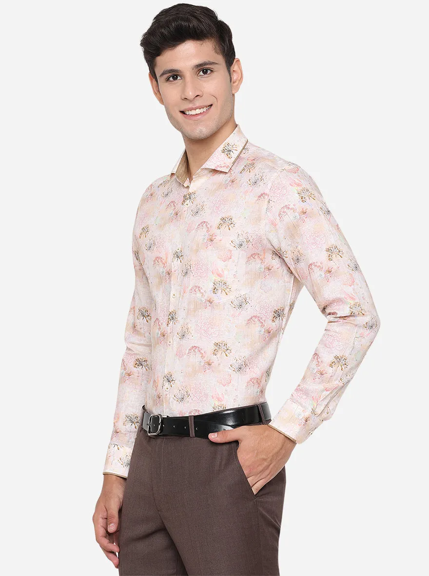 Cream & Peach Printed Slim Fit Party Wear Shirt | JB Studio