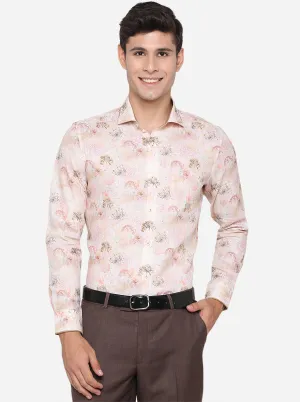 Cream & Peach Printed Slim Fit Party Wear Shirt | JB Studio