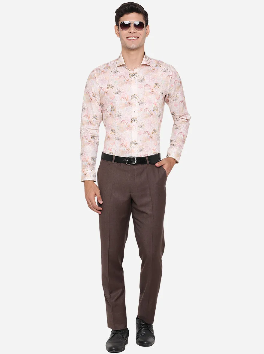 Cream & Peach Printed Slim Fit Party Wear Shirt | JB Studio