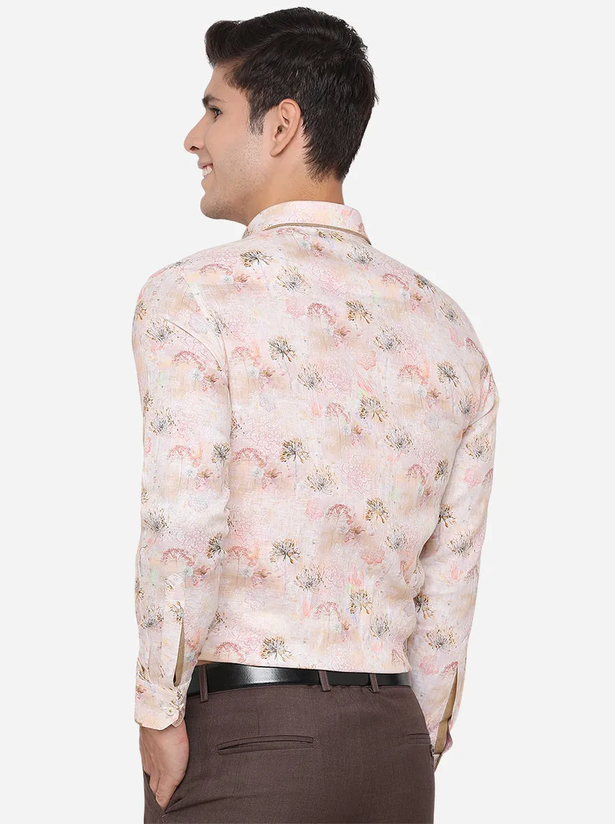 Cream & Peach Printed Slim Fit Party Wear Shirt | JB Studio