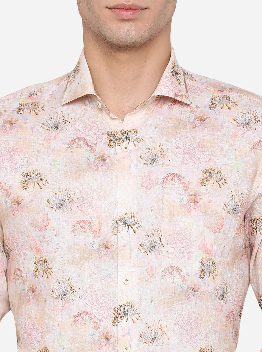 Cream & Peach Printed Slim Fit Party Wear Shirt | JB Studio