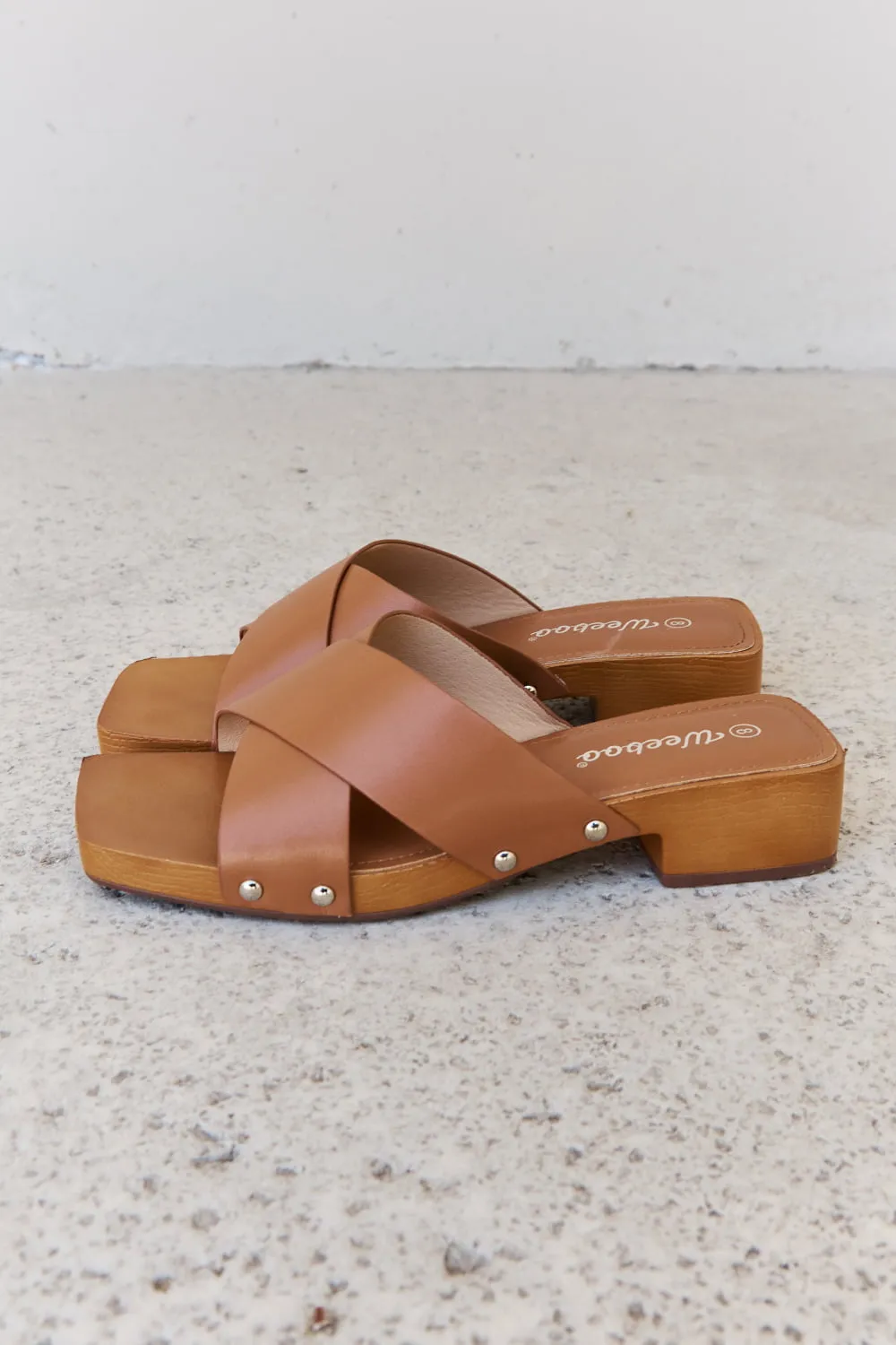 Criss Cross Wooden Clog Mule in Brown