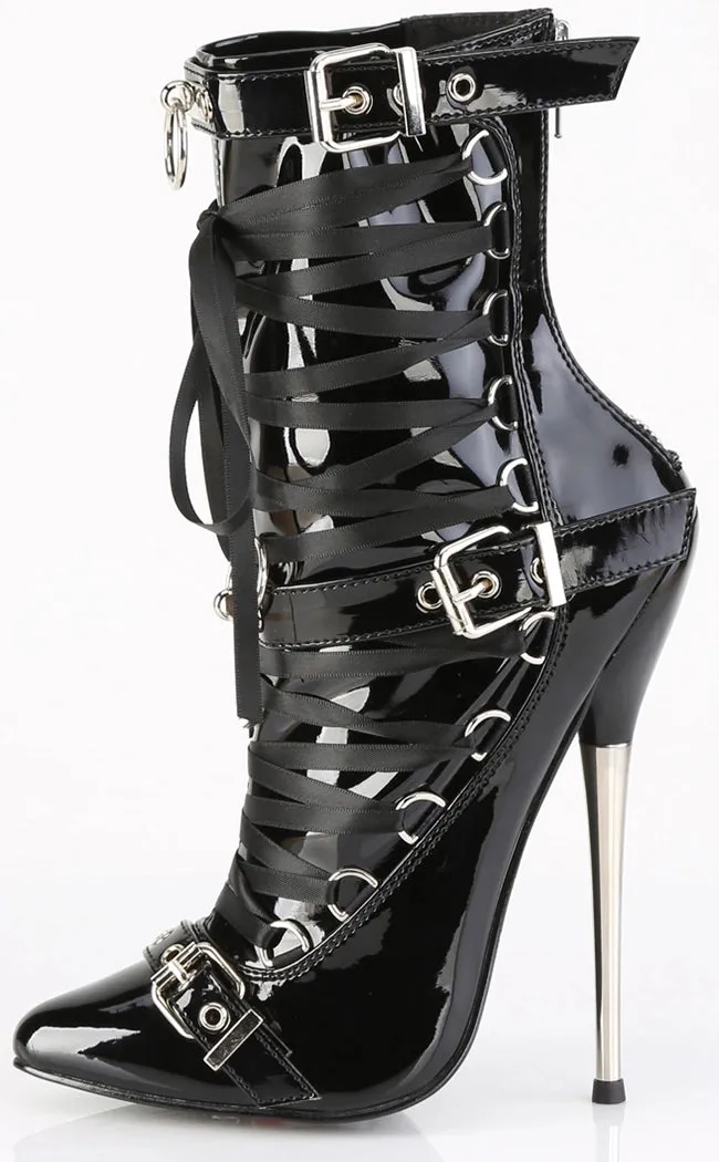 DAGGER-1032 Black Lace-Up Patent Ankle Boots