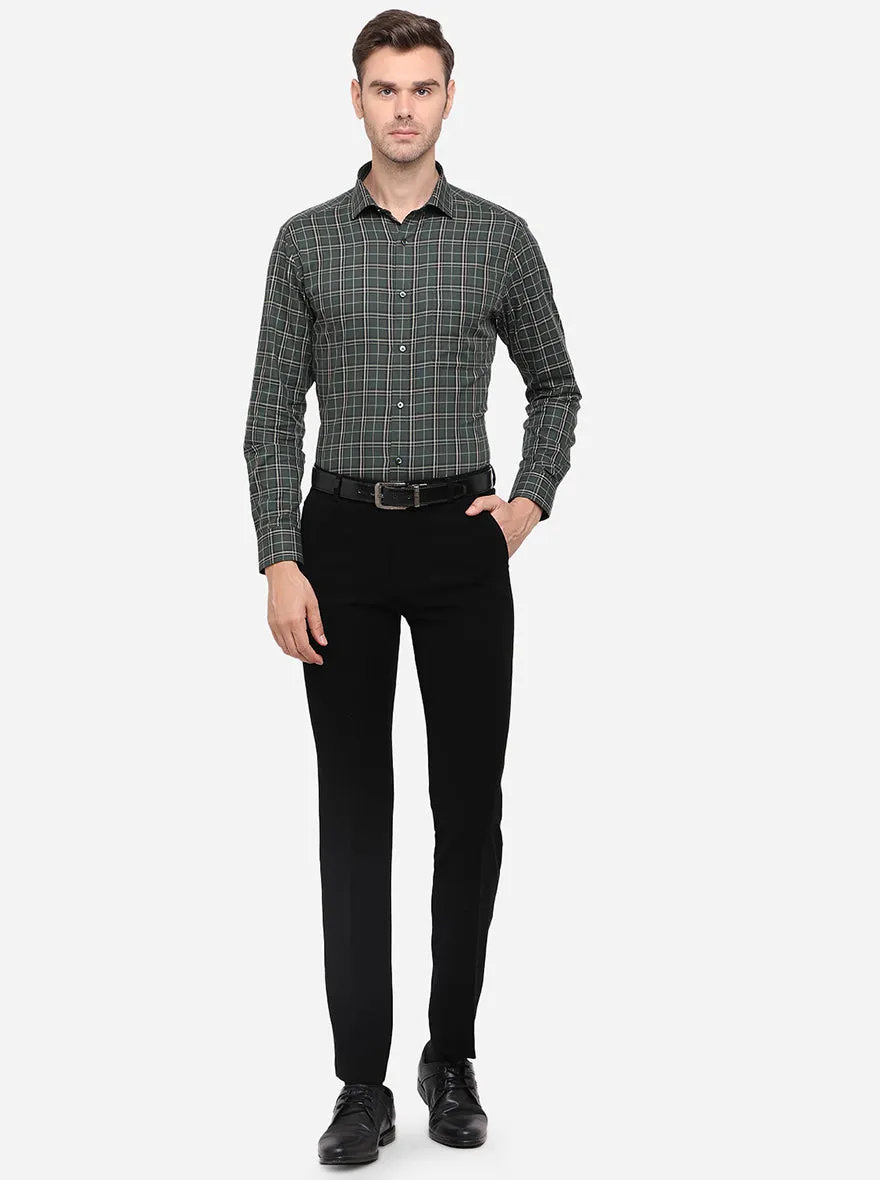 Dark Green Checked Slim Fit Formal Shirt | Greenfibre