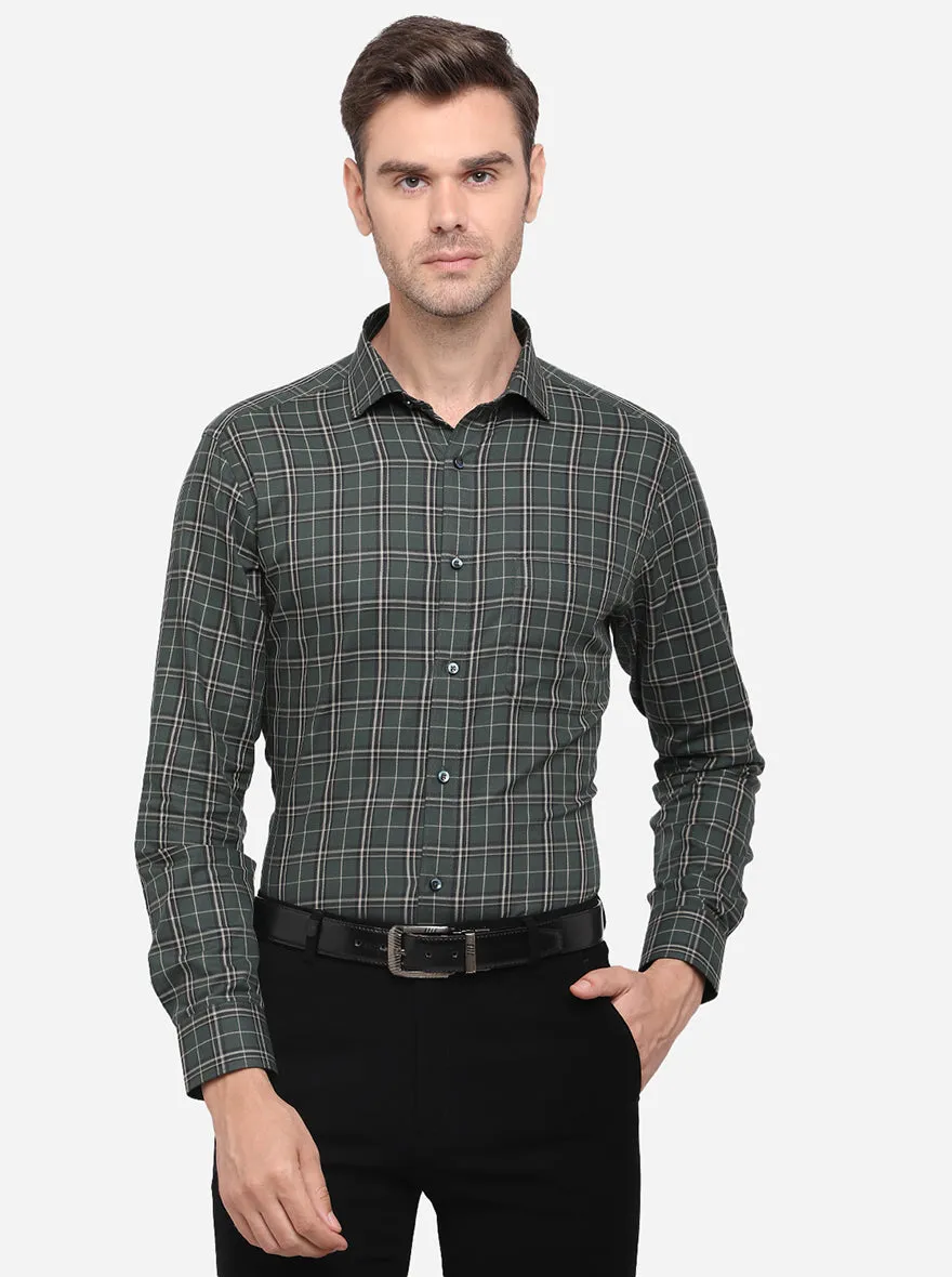 Dark Green Checked Slim Fit Formal Shirt | Greenfibre