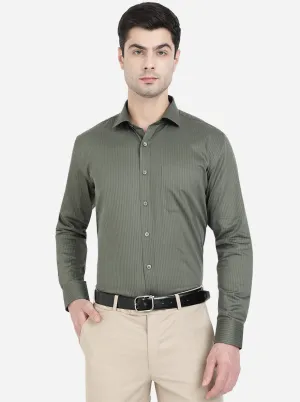 Dark Green Striped Regular Fit Formal Shirt | JadeBlue