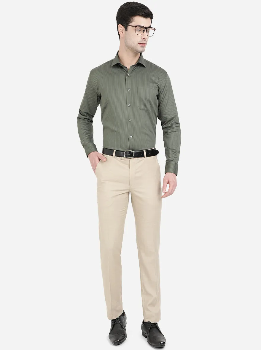 Dark Green Striped Regular Fit Formal Shirt | JadeBlue