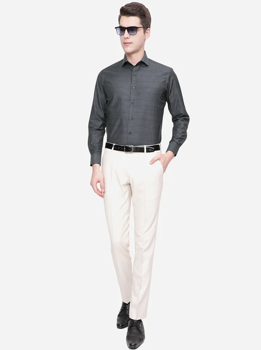 Dark Grey Striped Slim Fit Formal Shirt | Greenfibre