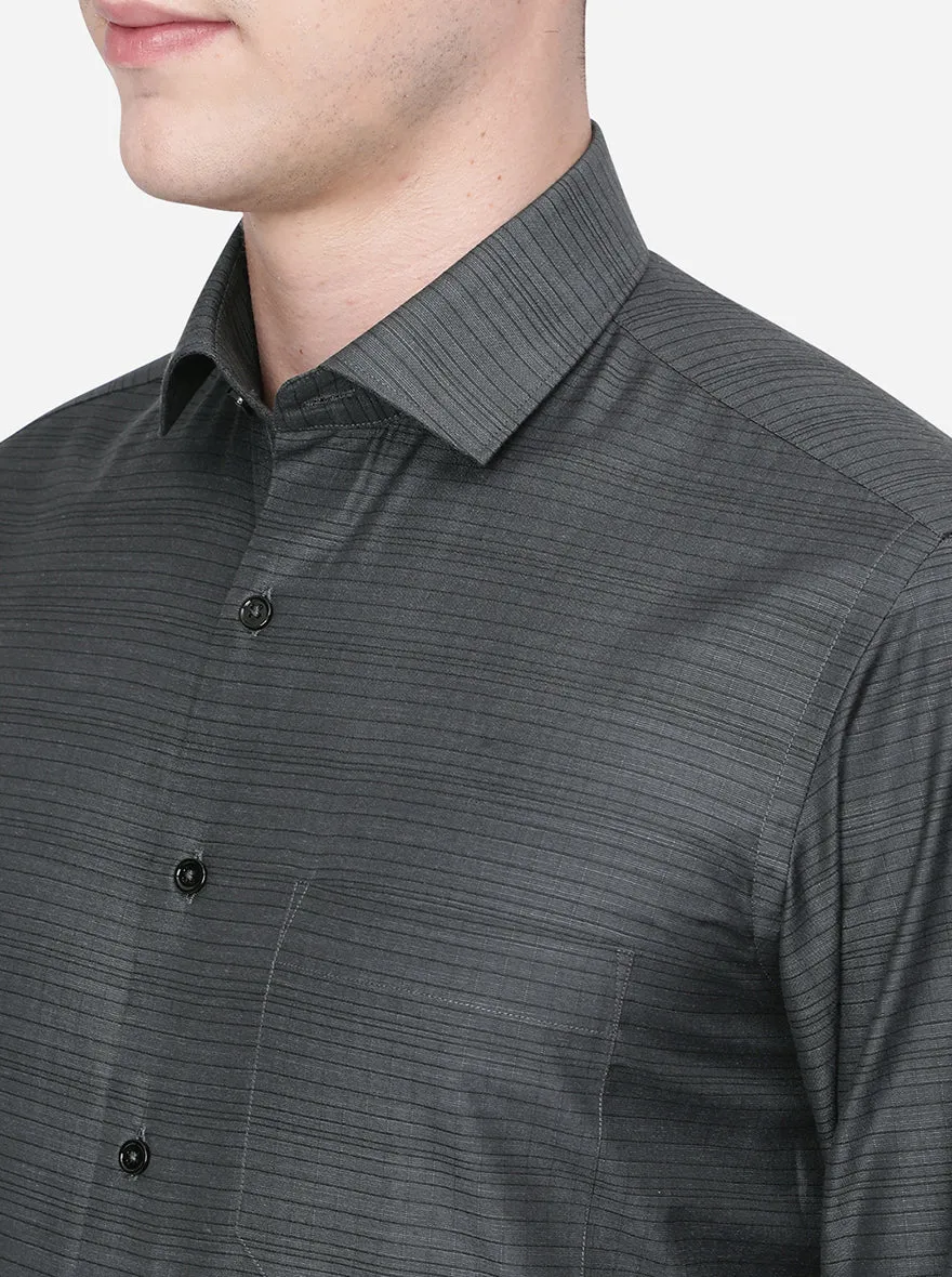 Dark Grey Striped Slim Fit Formal Shirt | Greenfibre