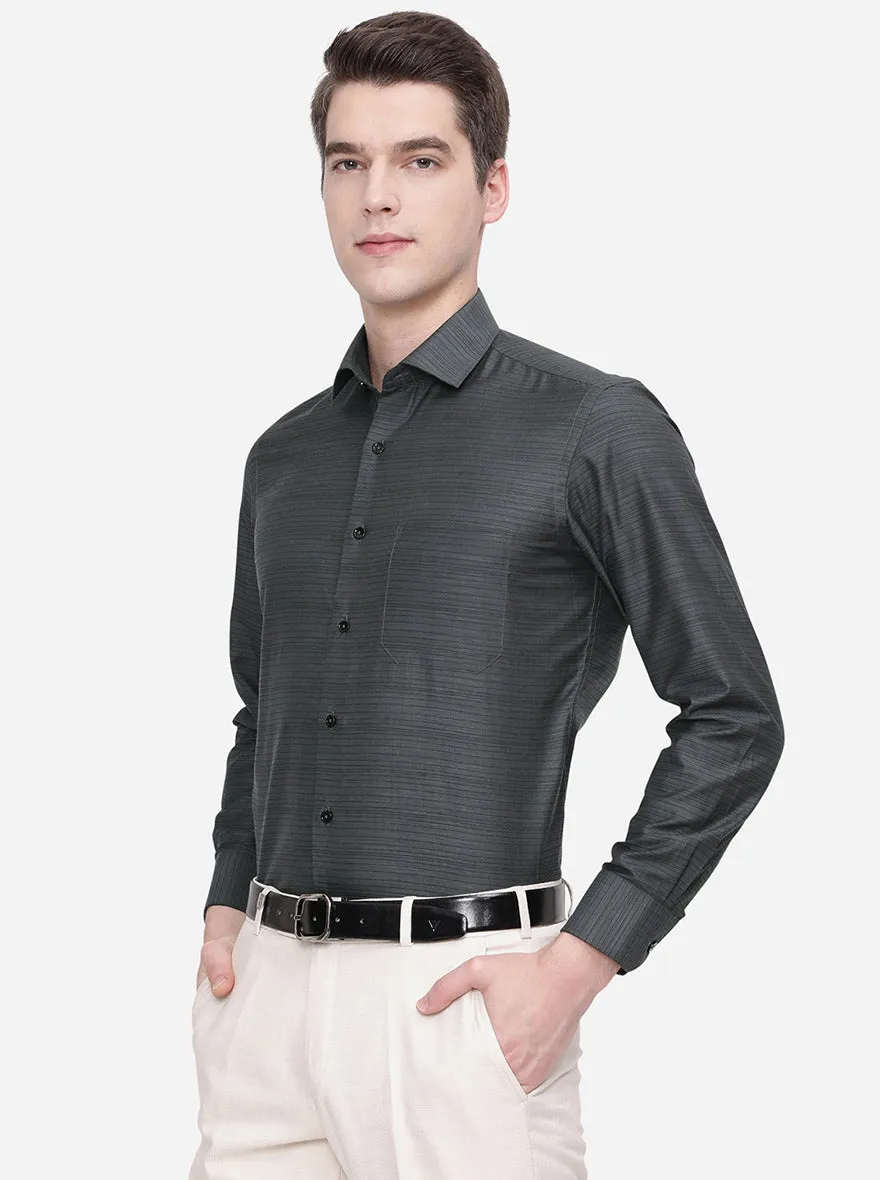 Dark Grey Striped Slim Fit Formal Shirt | Greenfibre