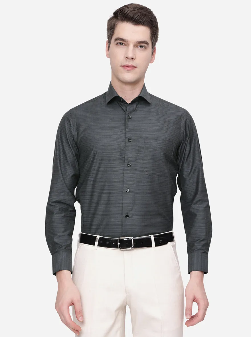 Dark Grey Striped Slim Fit Formal Shirt | Greenfibre