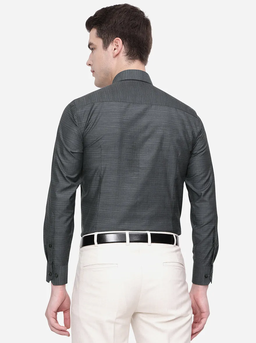 Dark Grey Striped Slim Fit Formal Shirt | Greenfibre