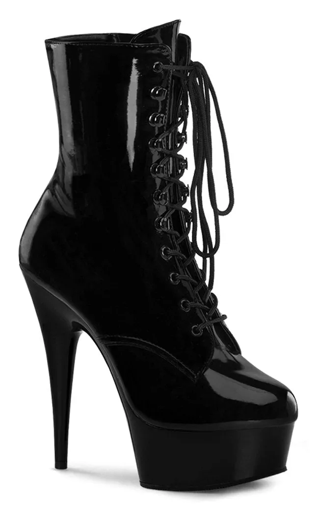 DELIGHT-1020 Black Patent Ankle Boots