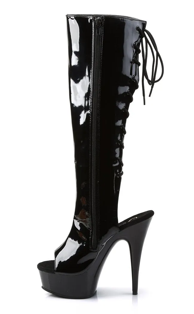 DELIGHT-2018 Black Patent Knee High Boots