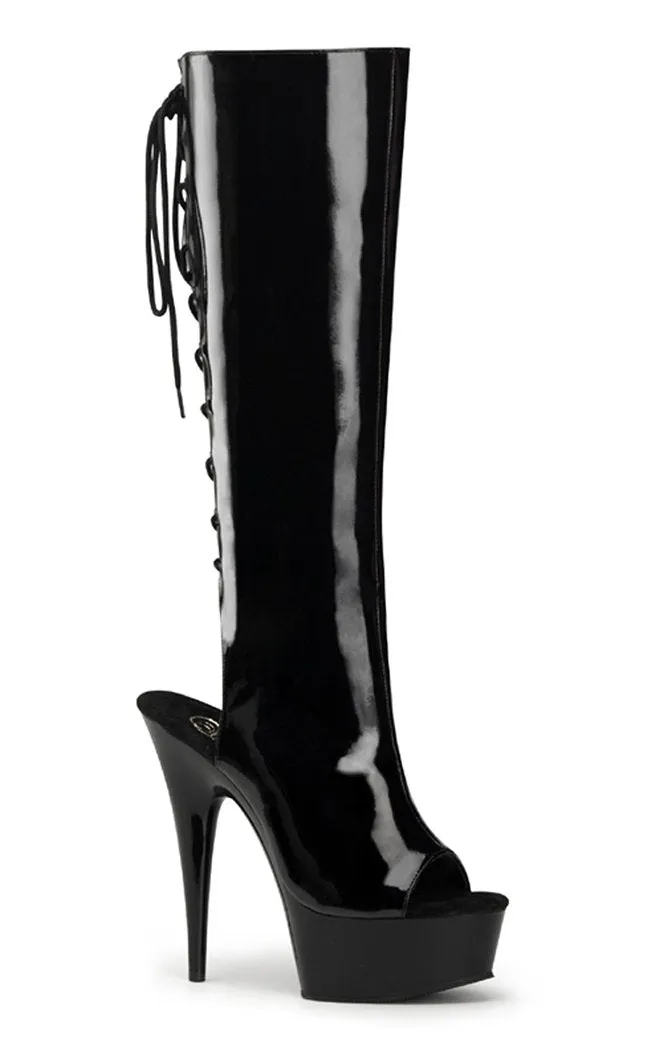 DELIGHT-2018 Black Patent Knee High Boots