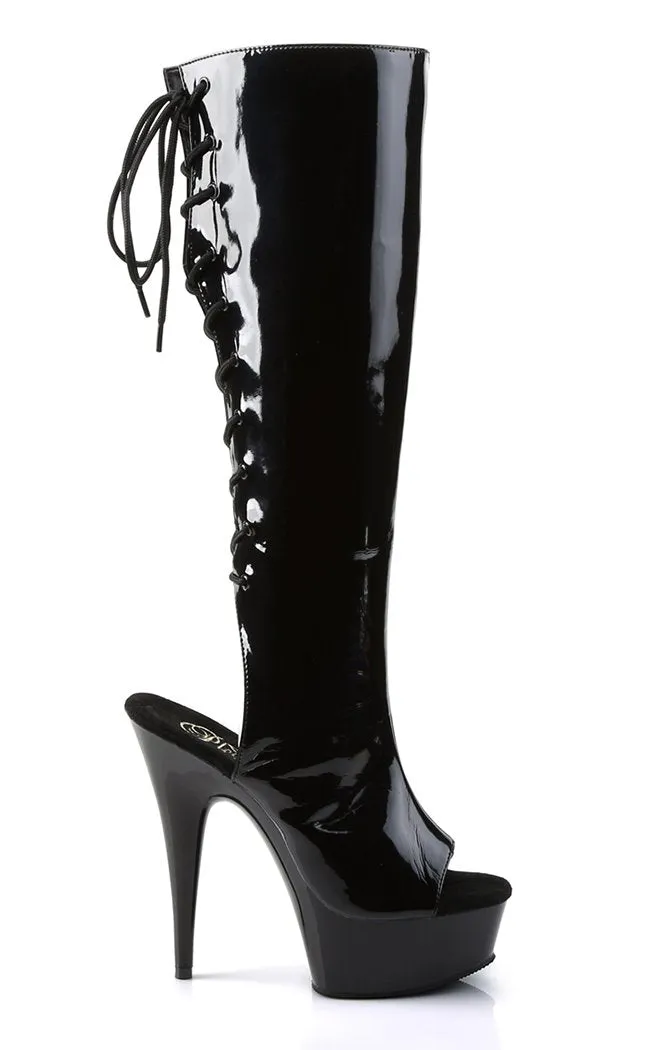 DELIGHT-2018 Black Patent Knee High Boots