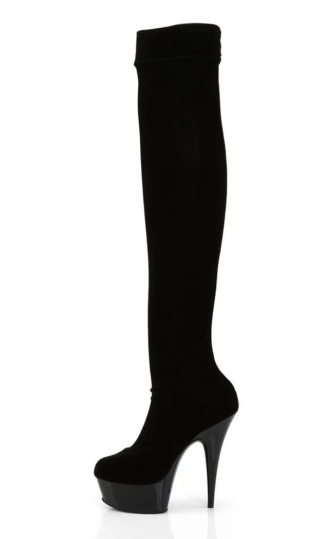 DELIGHT-3002 Black Velvet Thigh High Boots