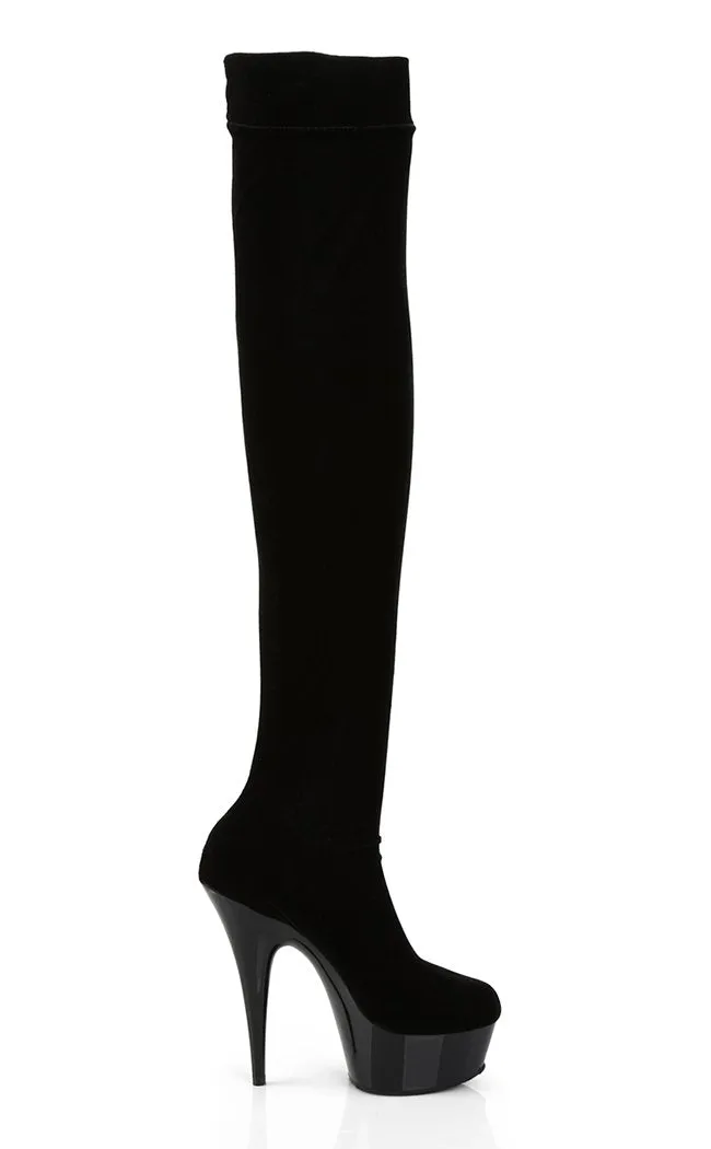 DELIGHT-3002 Black Velvet Thigh High Boots