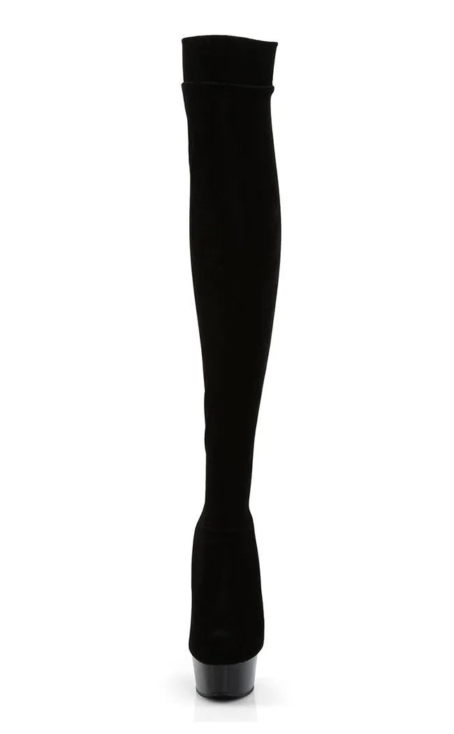 DELIGHT-3002 Black Velvet Thigh High Boots