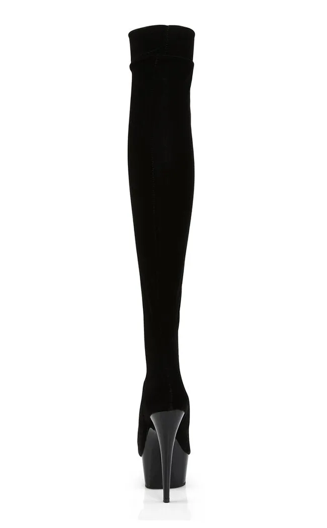 DELIGHT-3002 Black Velvet Thigh High Boots