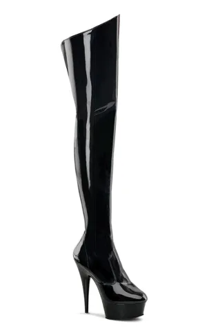 DELIGHT-3010 Black Patent Thigh High Boots