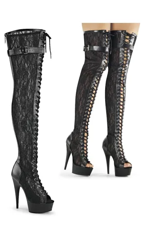 DELIGHT-3025ML Black Lace Thigh High Boots