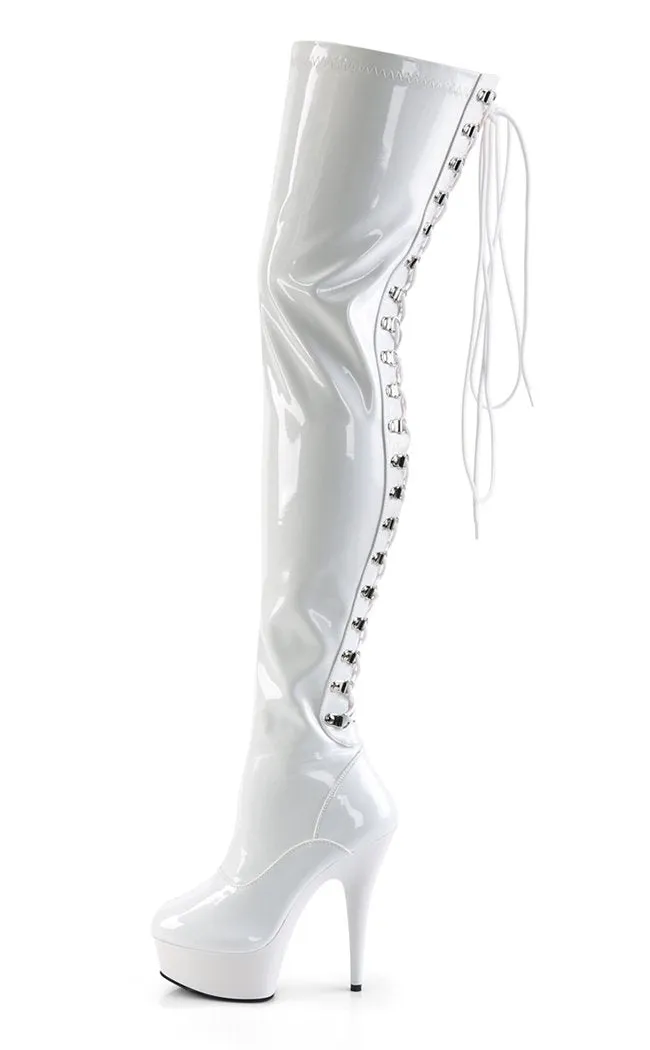 DELIGHT-3063 White Patent Thigh High Boots