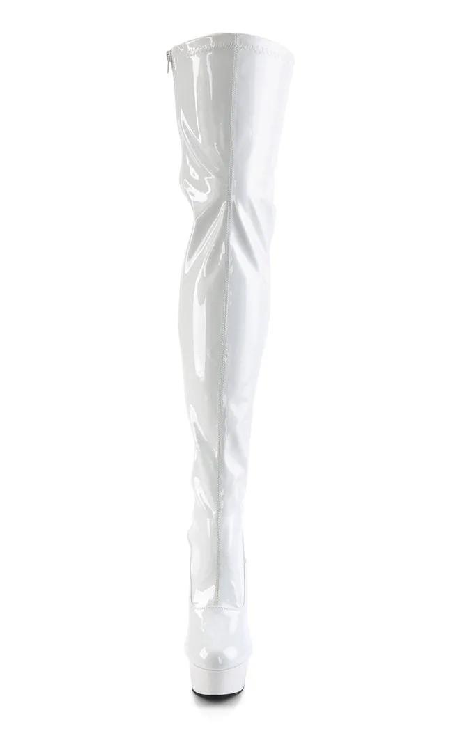 DELIGHT-3063 White Patent Thigh High Boots