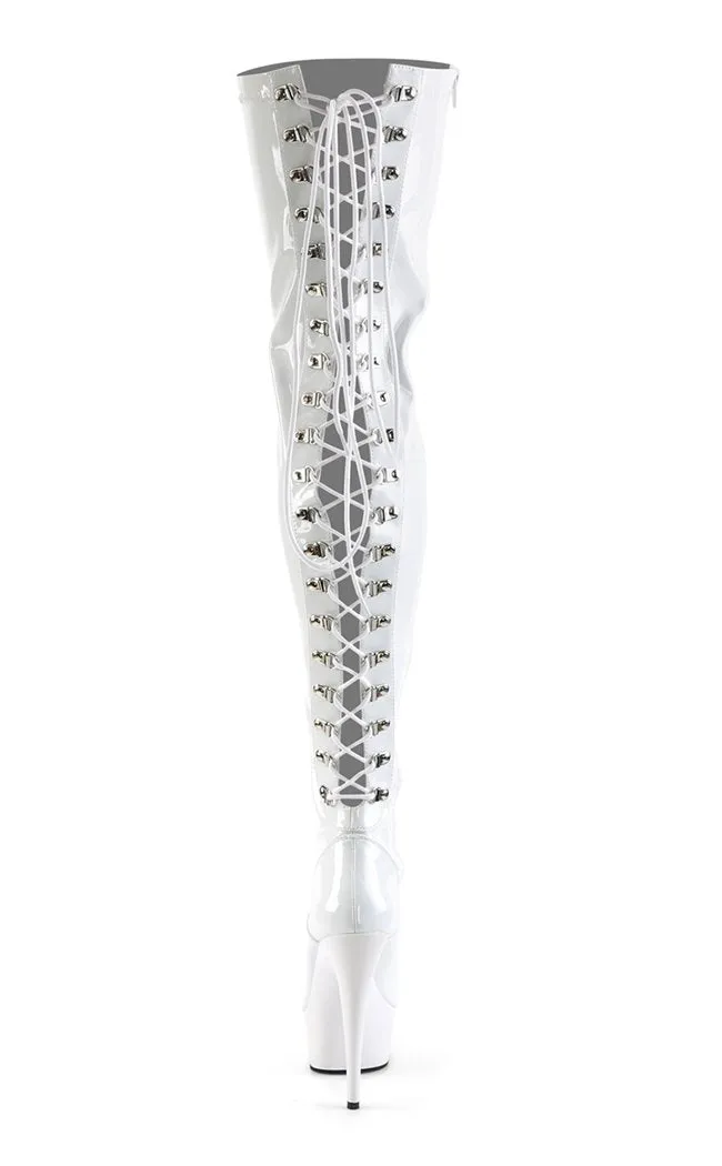 DELIGHT-3063 White Patent Thigh High Boots