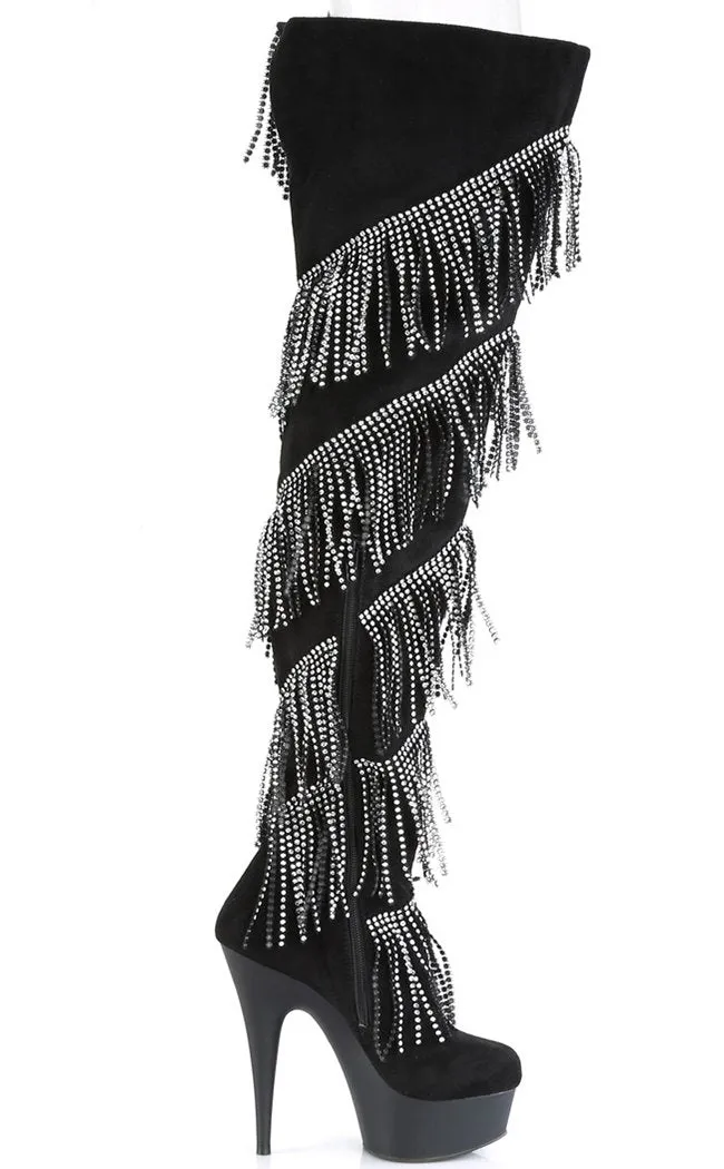 DELIGHT-3065 Black & Silver Tassel Thigh High Boots