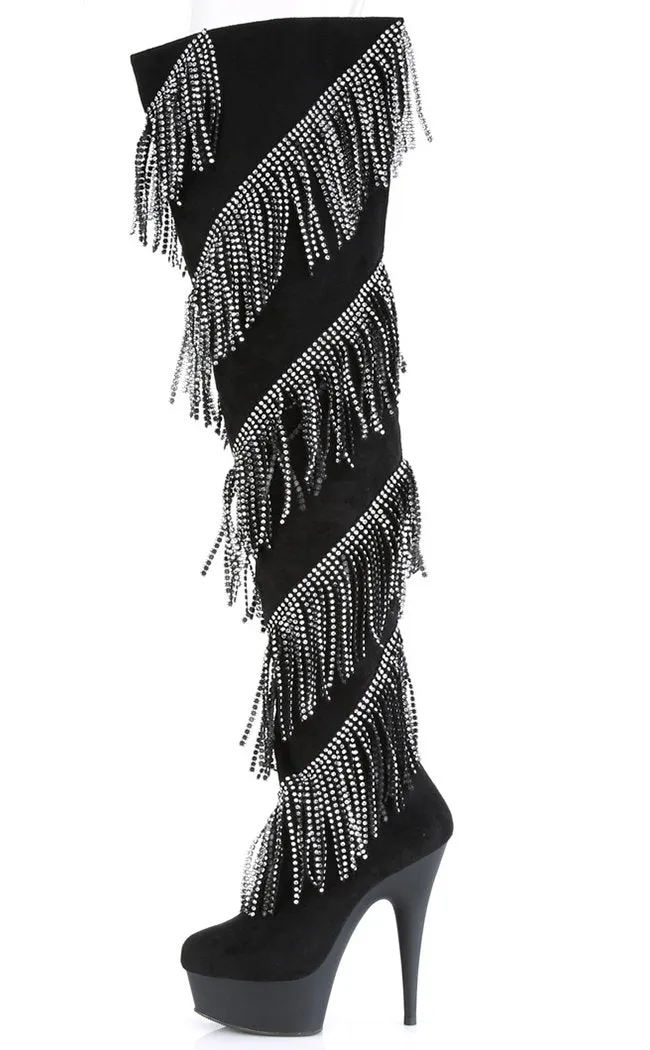 DELIGHT-3065 Black & Silver Tassel Thigh High Boots