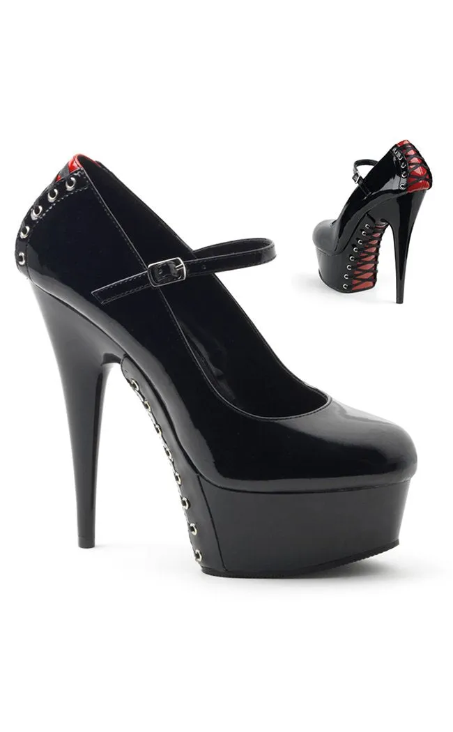 DELIGHT-687FH Black Patent & Red Platform Heels