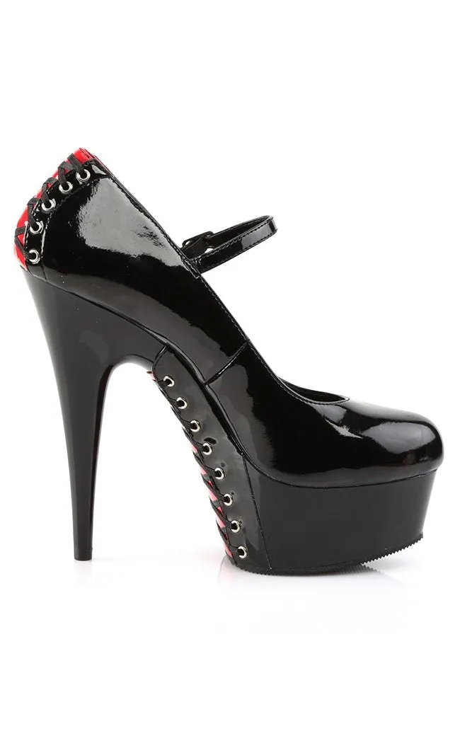 DELIGHT-687FH Black Patent & Red Platform Heels