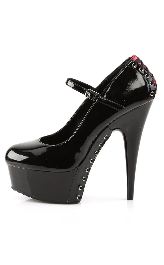 DELIGHT-687FH Black Patent & Red Platform Heels