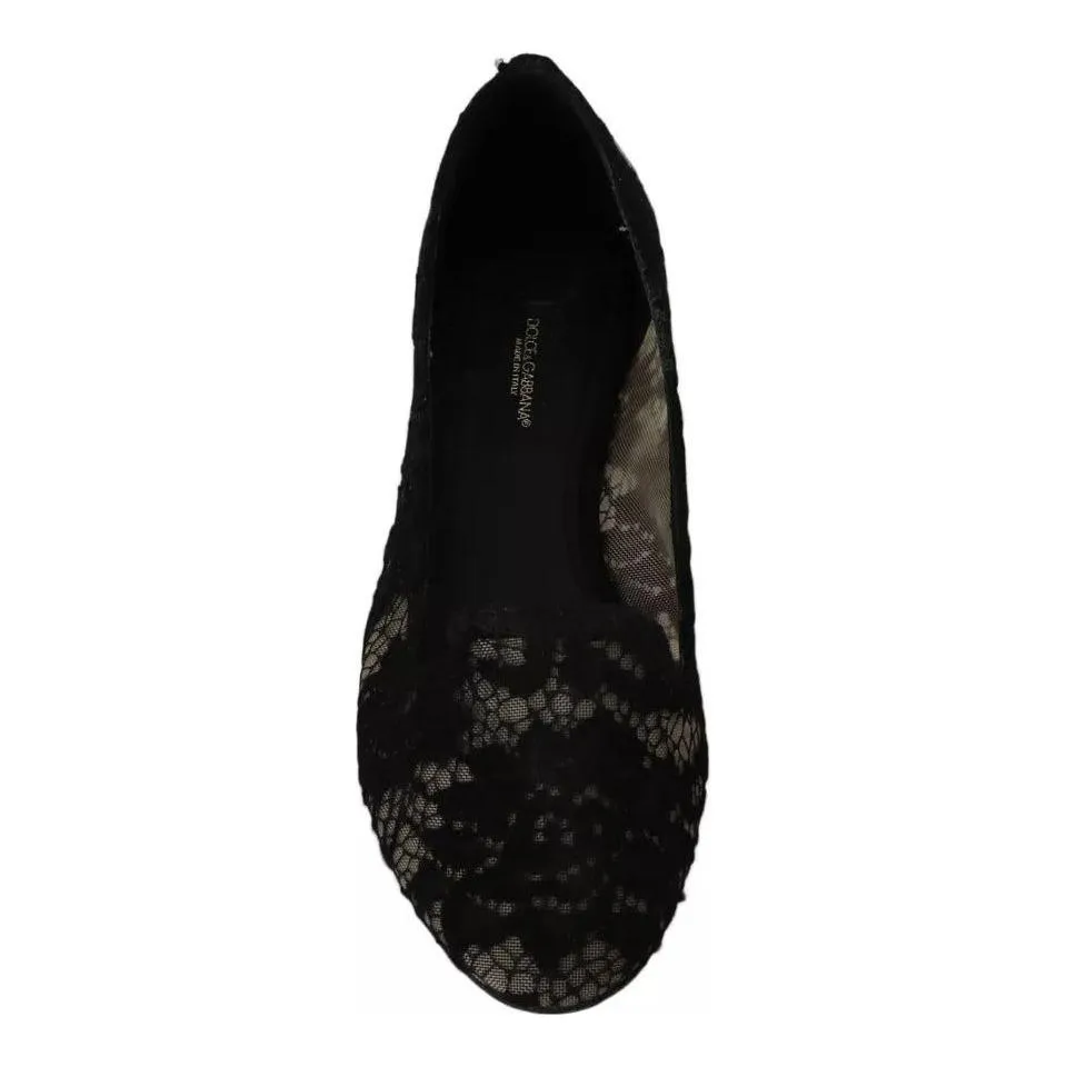 Dolce & Gabbana Black Floral Lace Loafers Flats Shoes