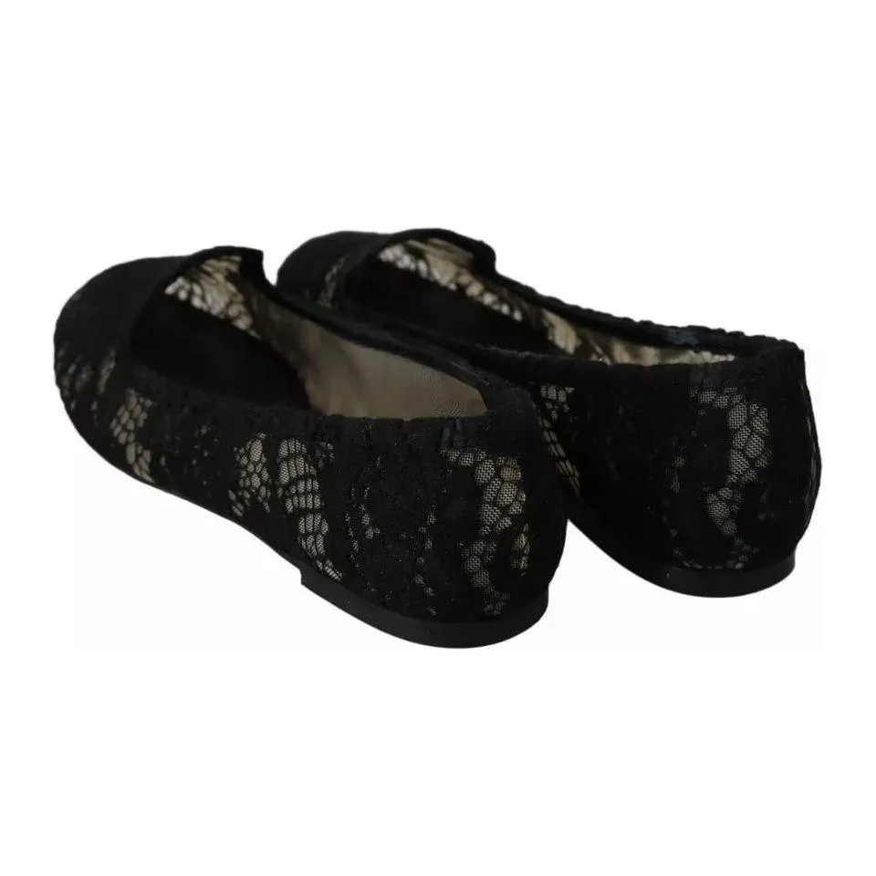 Dolce & Gabbana Black Floral Lace Loafers Flats Shoes