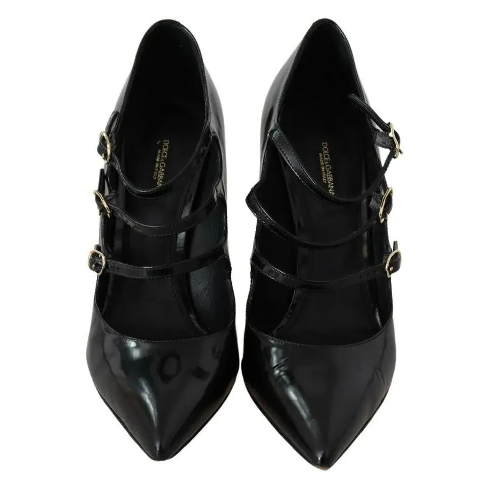 Dolce & Gabbana Black Leather Ankle Strap Heels Pumps Shoes