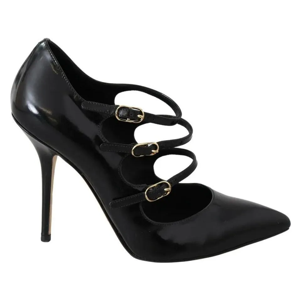 Dolce & Gabbana Black Leather Ankle Strap Heels Pumps Shoes