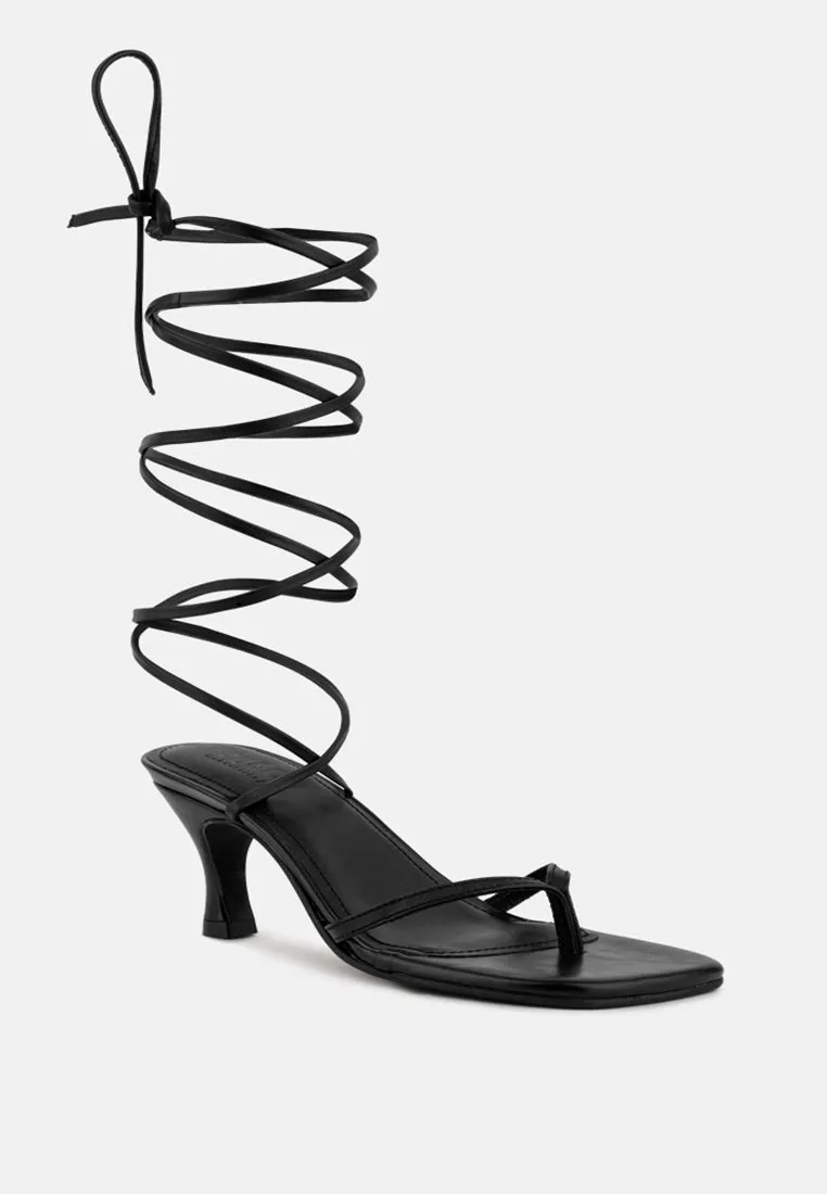 DORITA Black Kitten Heel Lace Up Sandal