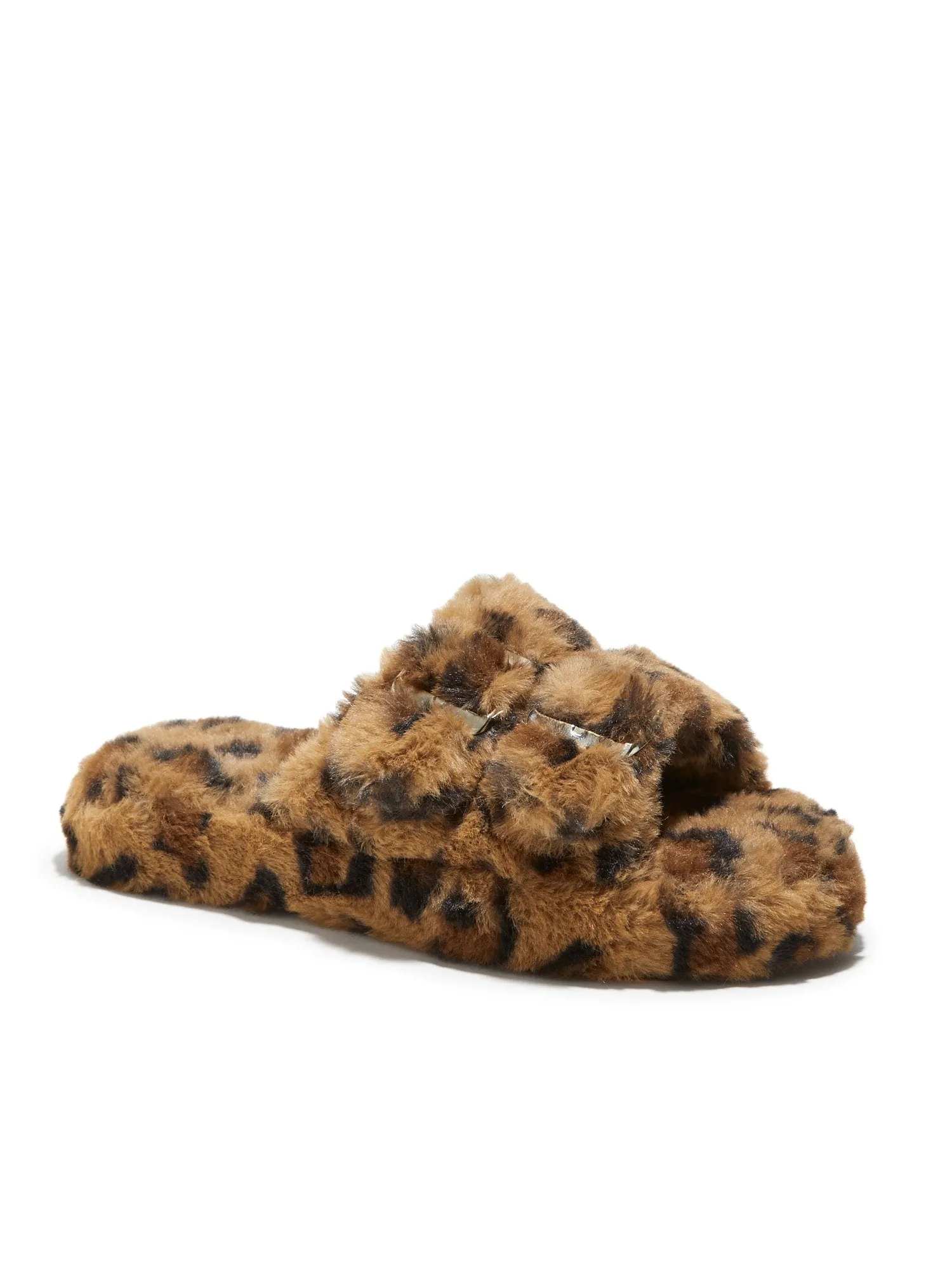 Double-Buckle Faux-Fur Slippers - Leopard-Print