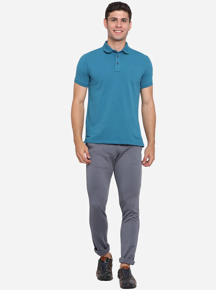 Dusty Blue Solid Slim Fit Club Wear Trouser | JB Studio