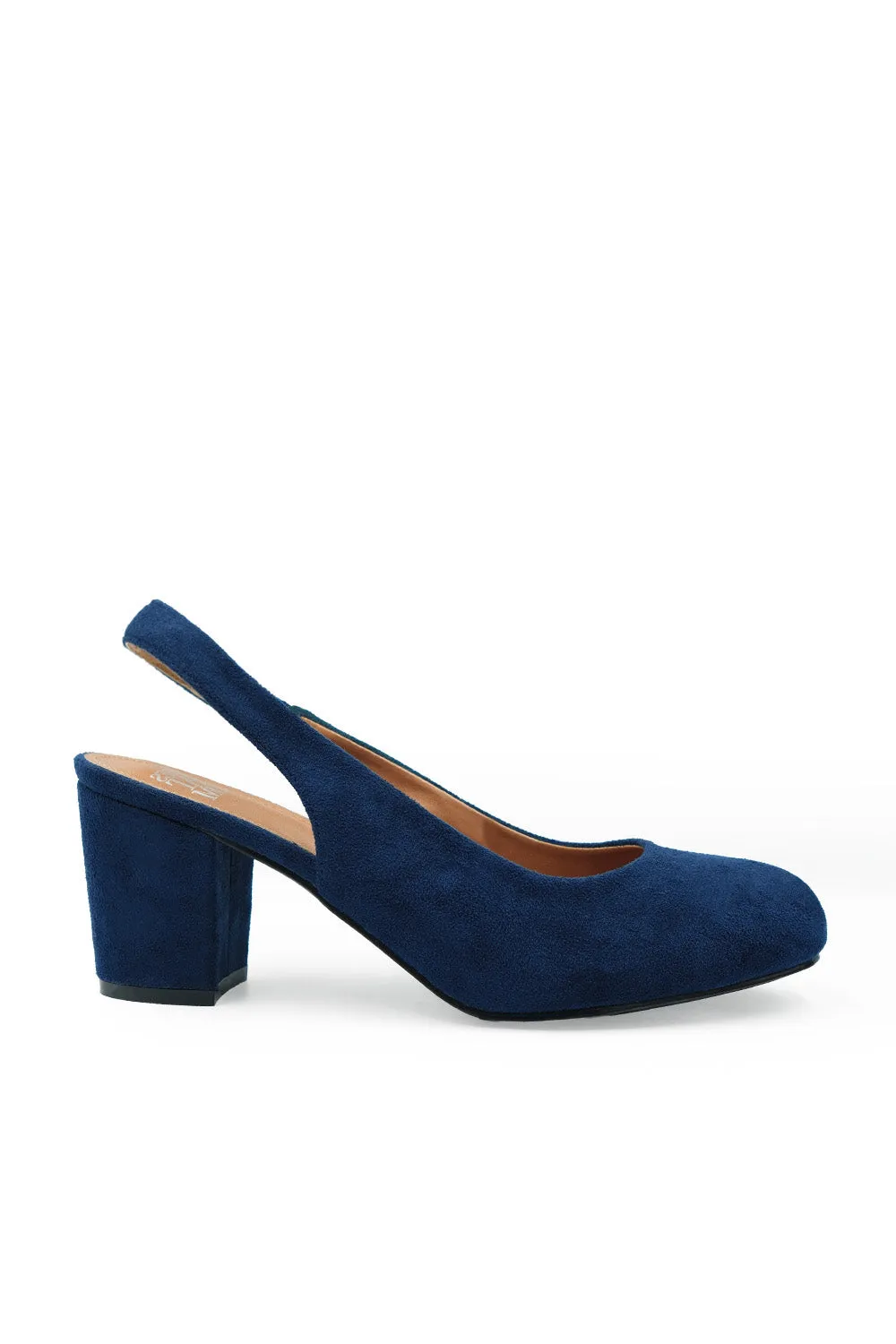 EDITH BLOCK HEEL SLINGBACK SHOES IN NAVY SUEDE