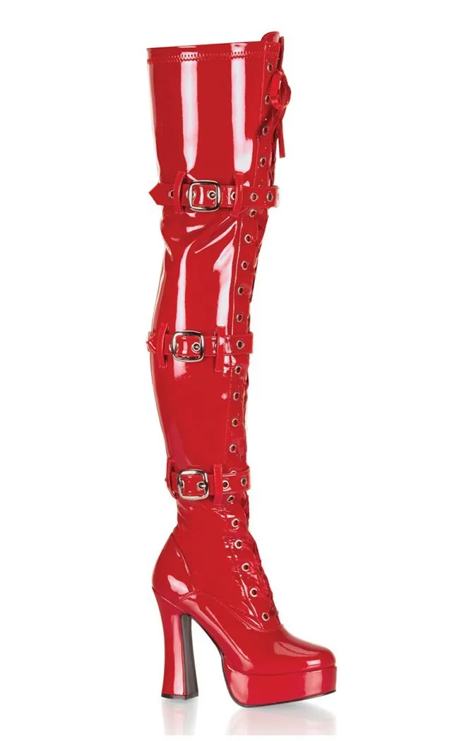 ELECTRA-3028 Red Patent Thigh High Boots