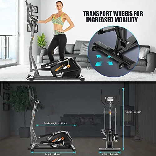 Elliptical Machine for Home Use, Cross Trainer Cardio Exercise Equipment for Workout with 10 Level Magnetic Resistance, LCD Monitor, Heart Rate Sensor, 390 LBS Max Weight