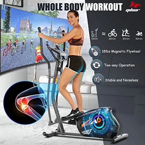 Elliptical Machine for Home Use, Cross Trainer Cardio Exercise Equipment for Workout with 10 Level Magnetic Resistance, LCD Monitor, Heart Rate Sensor, 390 LBS Max Weight