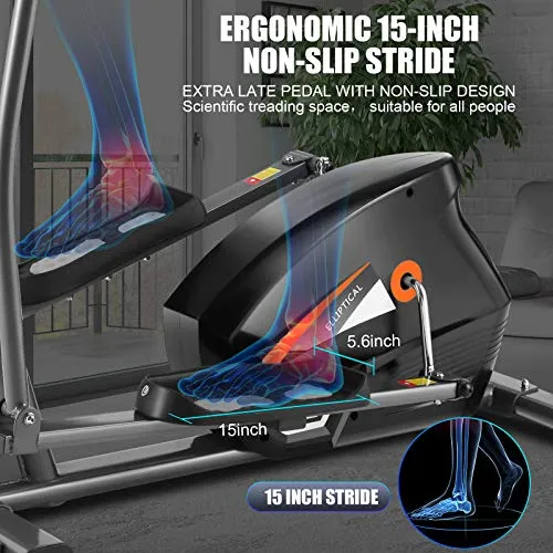 Elliptical Machine for Home Use, Cross Trainer Cardio Exercise Equipment for Workout with 10 Level Magnetic Resistance, LCD Monitor, Heart Rate Sensor, 390 LBS Max Weight