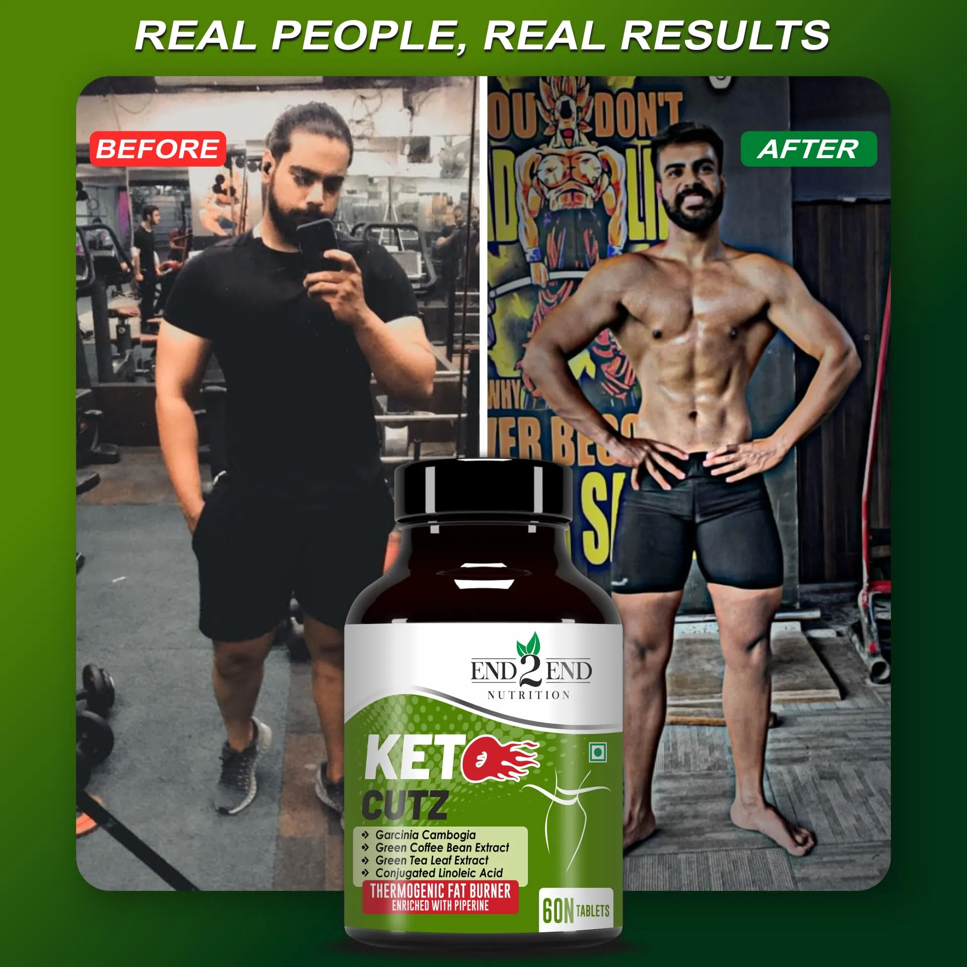 End2End Nutrition Keto Cutz Fat Burner - Weight Loss Product for Men & Women Made with Garcinia Cambogia, Green Coffee & Green Tea - 60 Tablets