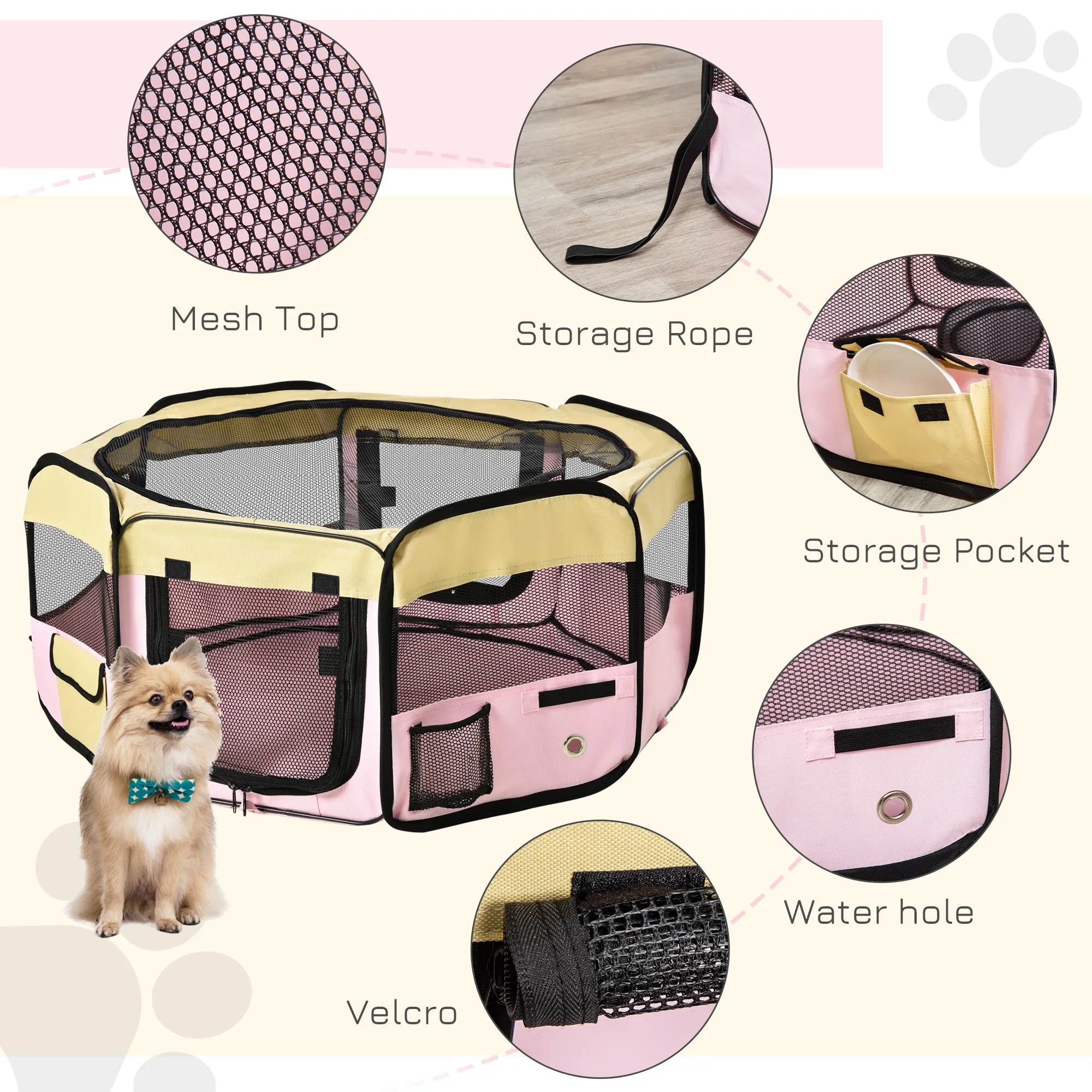 Fabric Pet Dog Cat Puppy Playpen Rabbit Guinea Pig Play Pen in Pink Small L37 x H37cm x D90cm