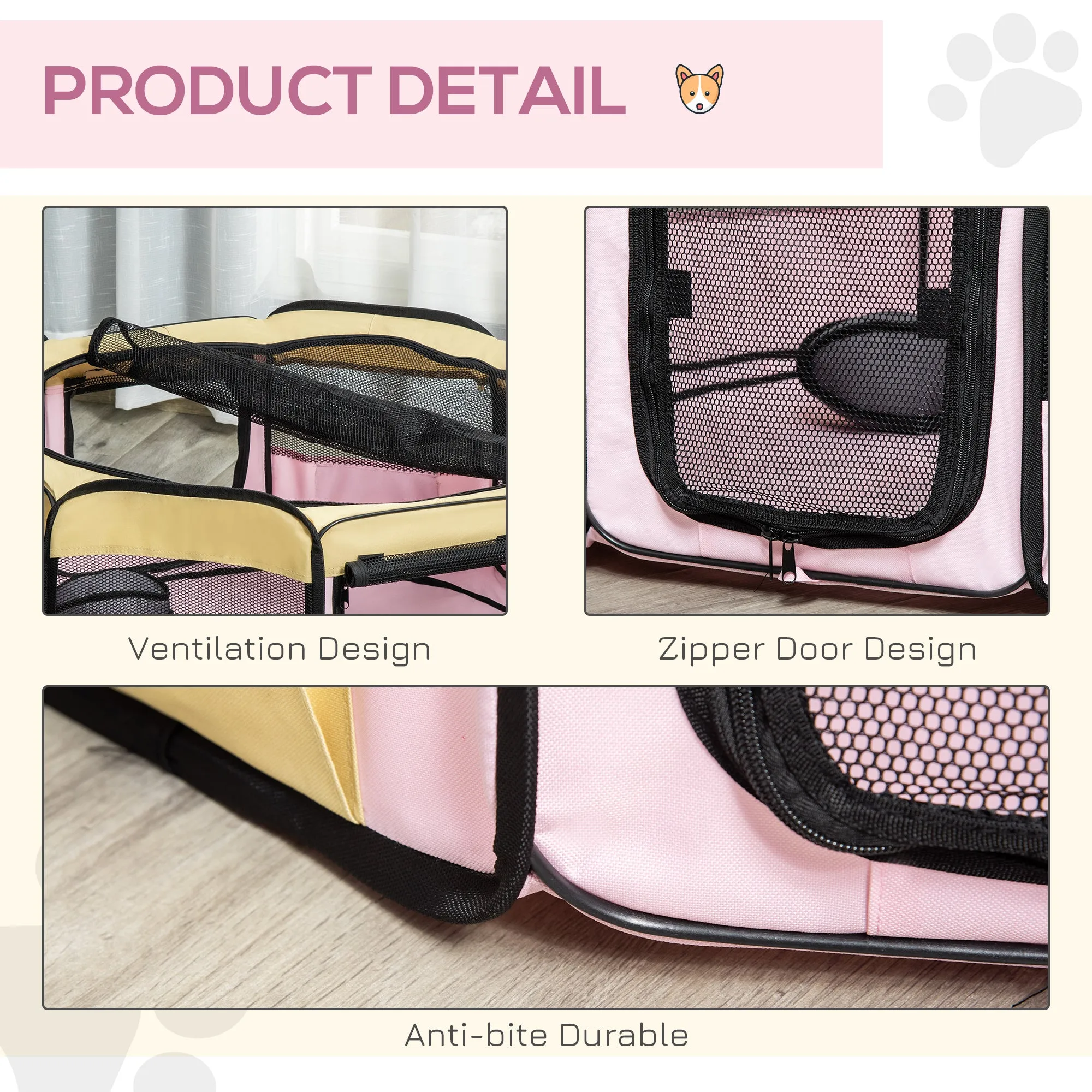 Fabric Pet Dog Cat Puppy Playpen Rabbit Guinea Pig Play Pen in Pink Small L37 x H37cm x D90cm